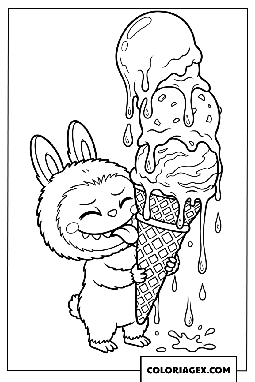 Dessin Labubu avec une glace géante