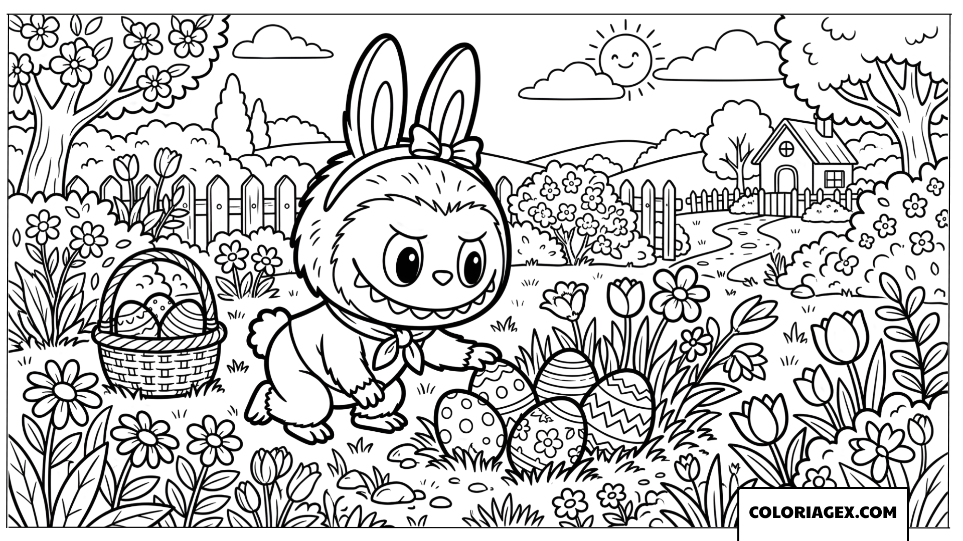 Dessin Labubu chasse aux œufs