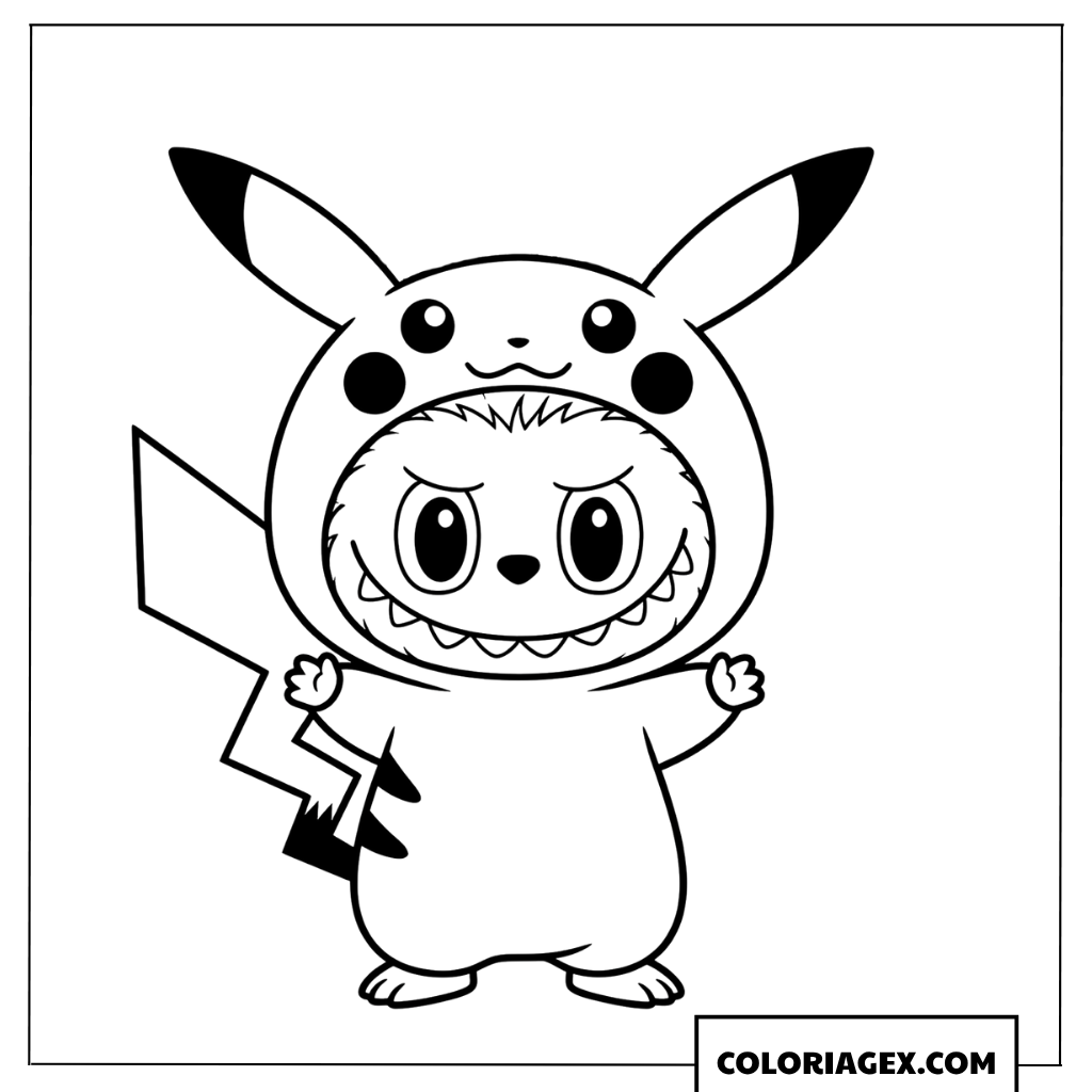 Dessin Labubu costume de Pikachu Pokemon