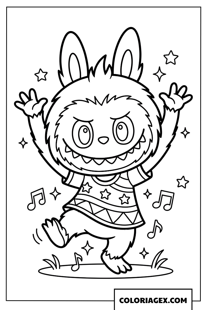 Dessin Labubu danse avec joie