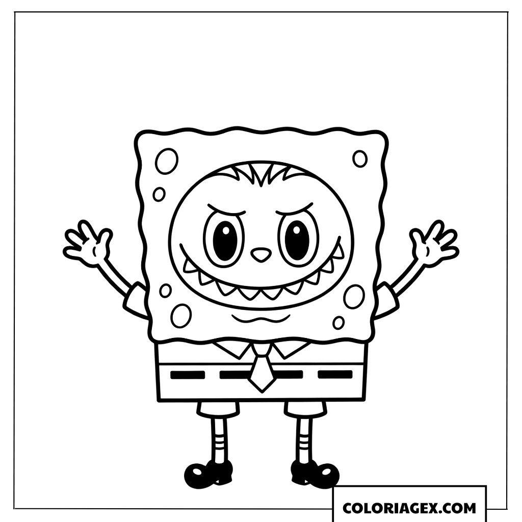 Dessin Labubu deguise en Bob l Eponge