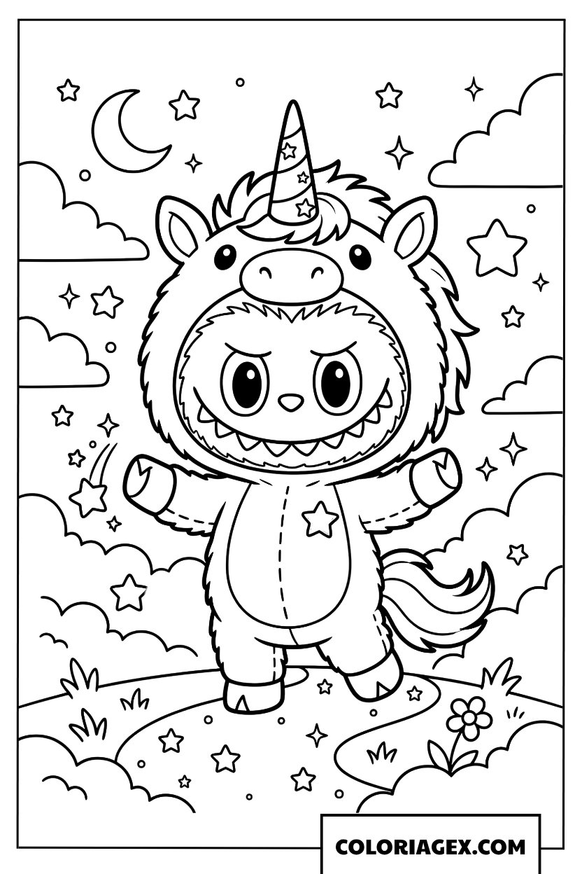 Dessin Labubu deguise en licorne magique