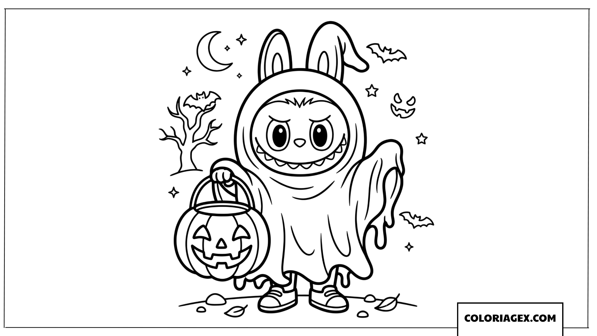 Dessin Labubu deguisement de fantome Halloween