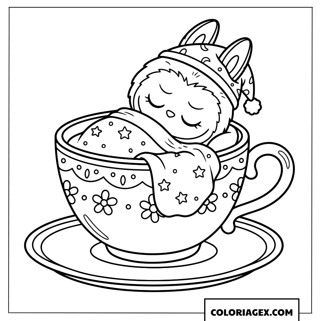 Dessin Labubu dort profondément dans une tasse