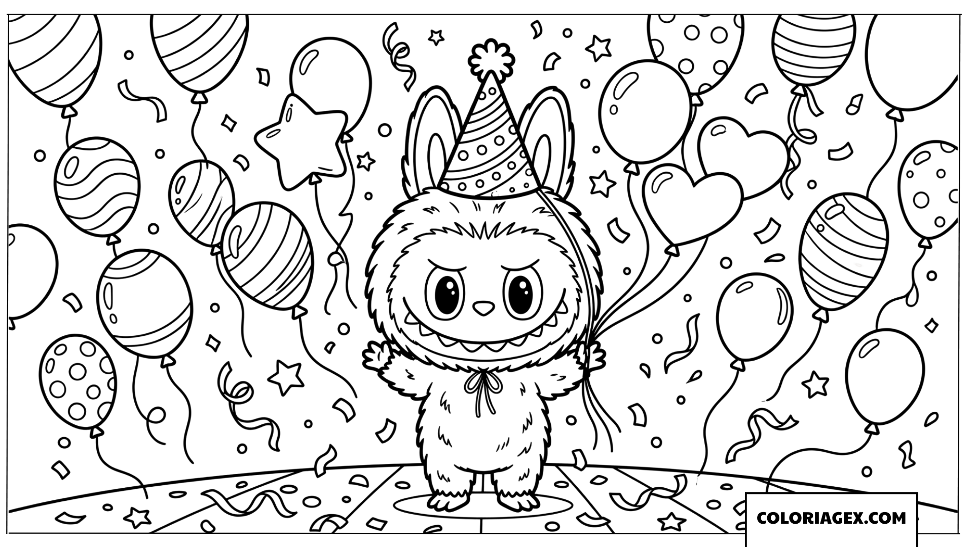 Dessin Labubu fete son anniversaire avec des ballons