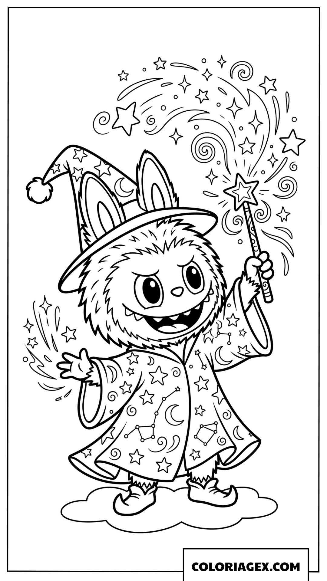 Dessin Labubu mignon avec un chapeau de sorcier