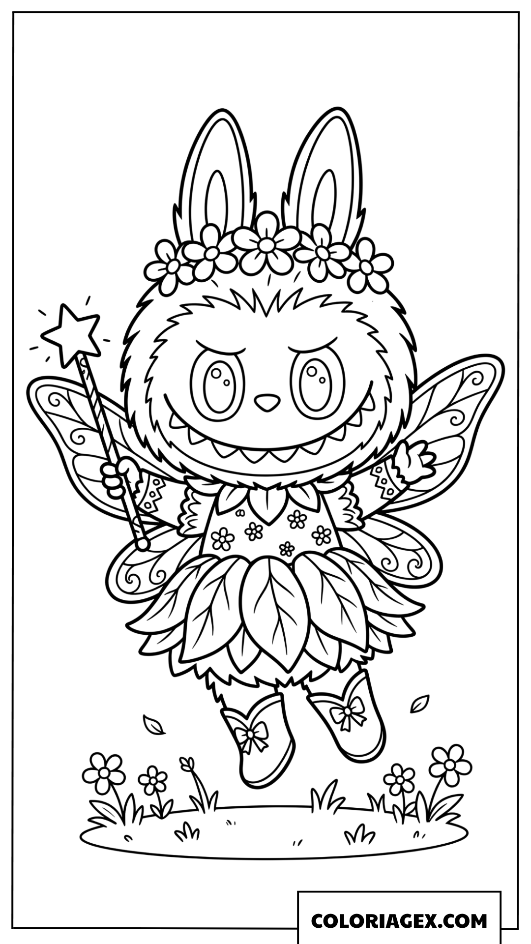 Dessin Labubu petite fee avec des ailes et une baguette