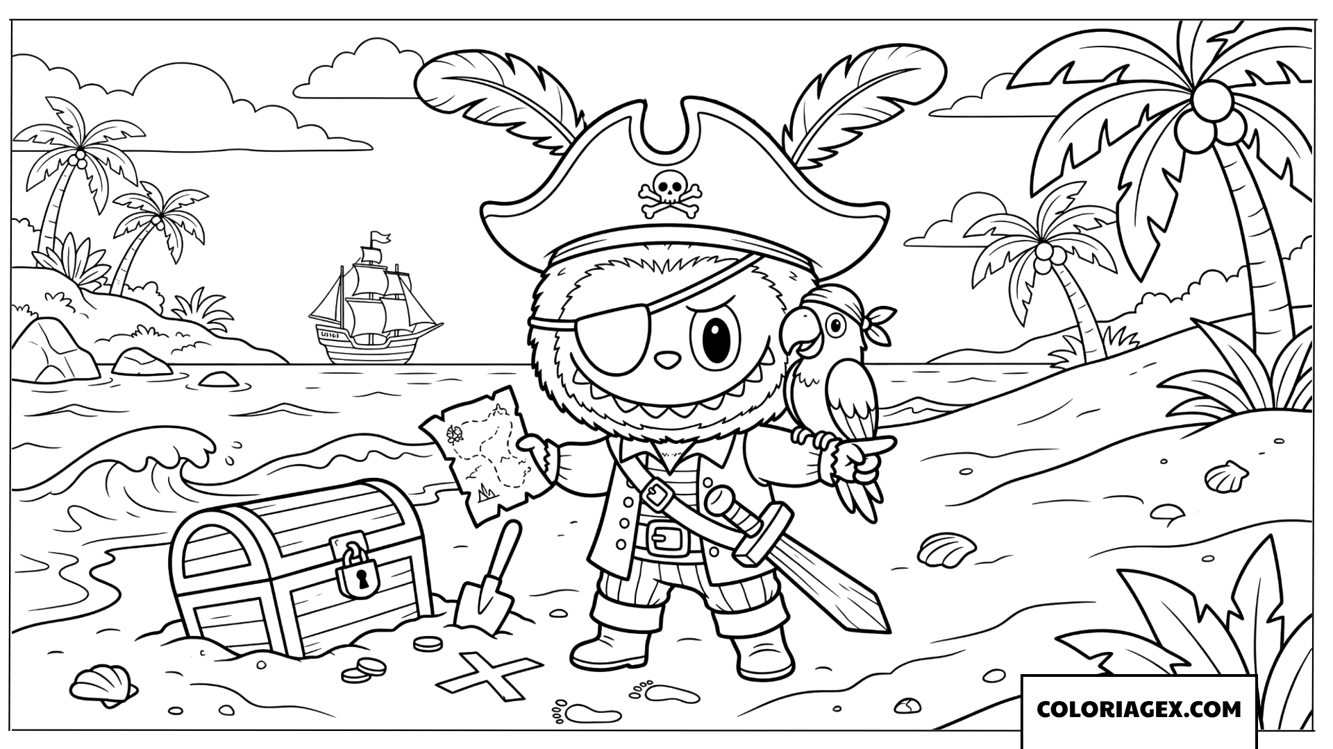 Dessin Labubu pirate cherche tresor