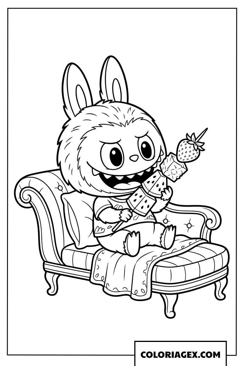 Dessin Labubu se repose sur un canapé