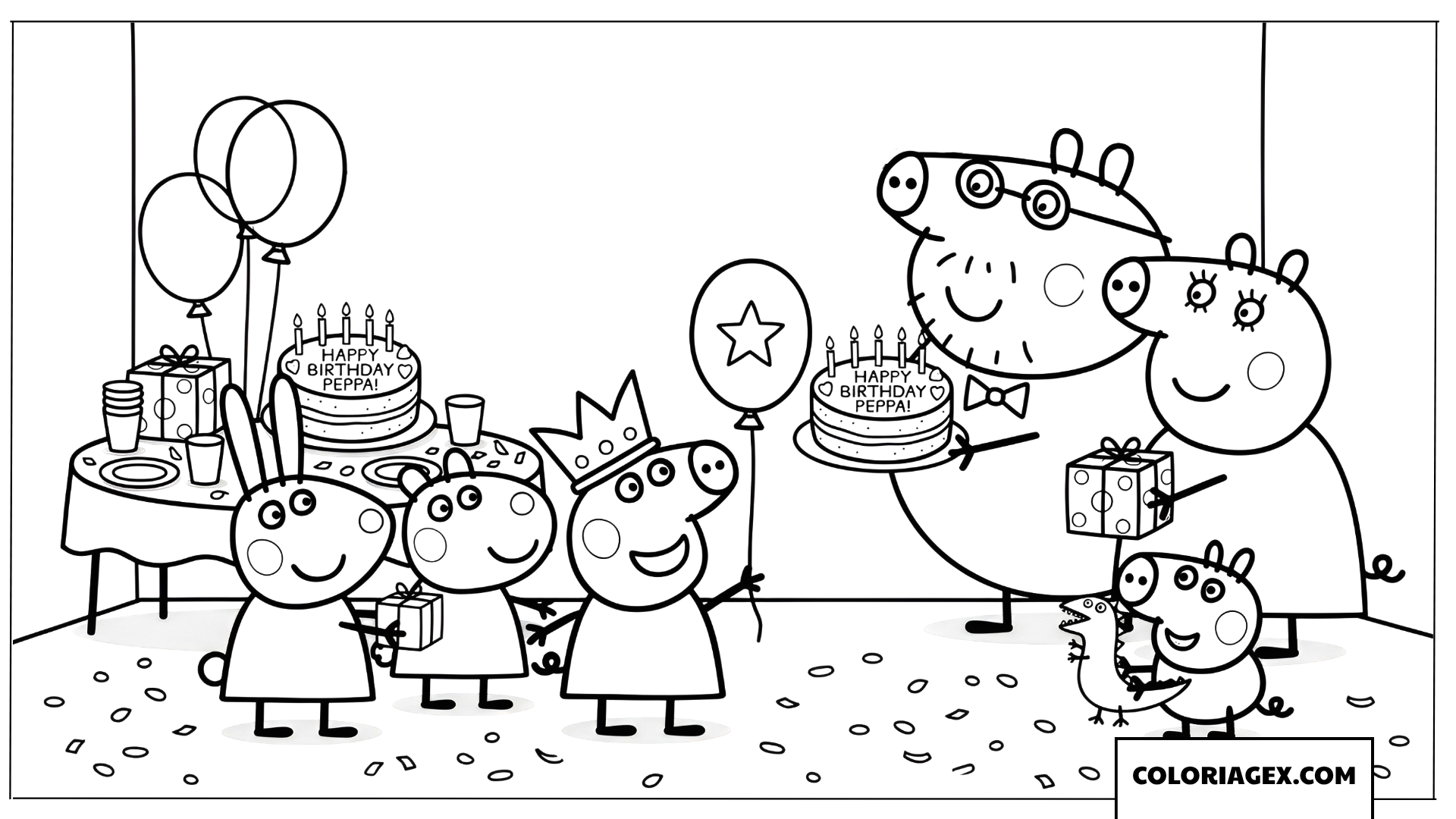 Dessin Peppa avec une couronne et un ballon fete d anniversaire Noel