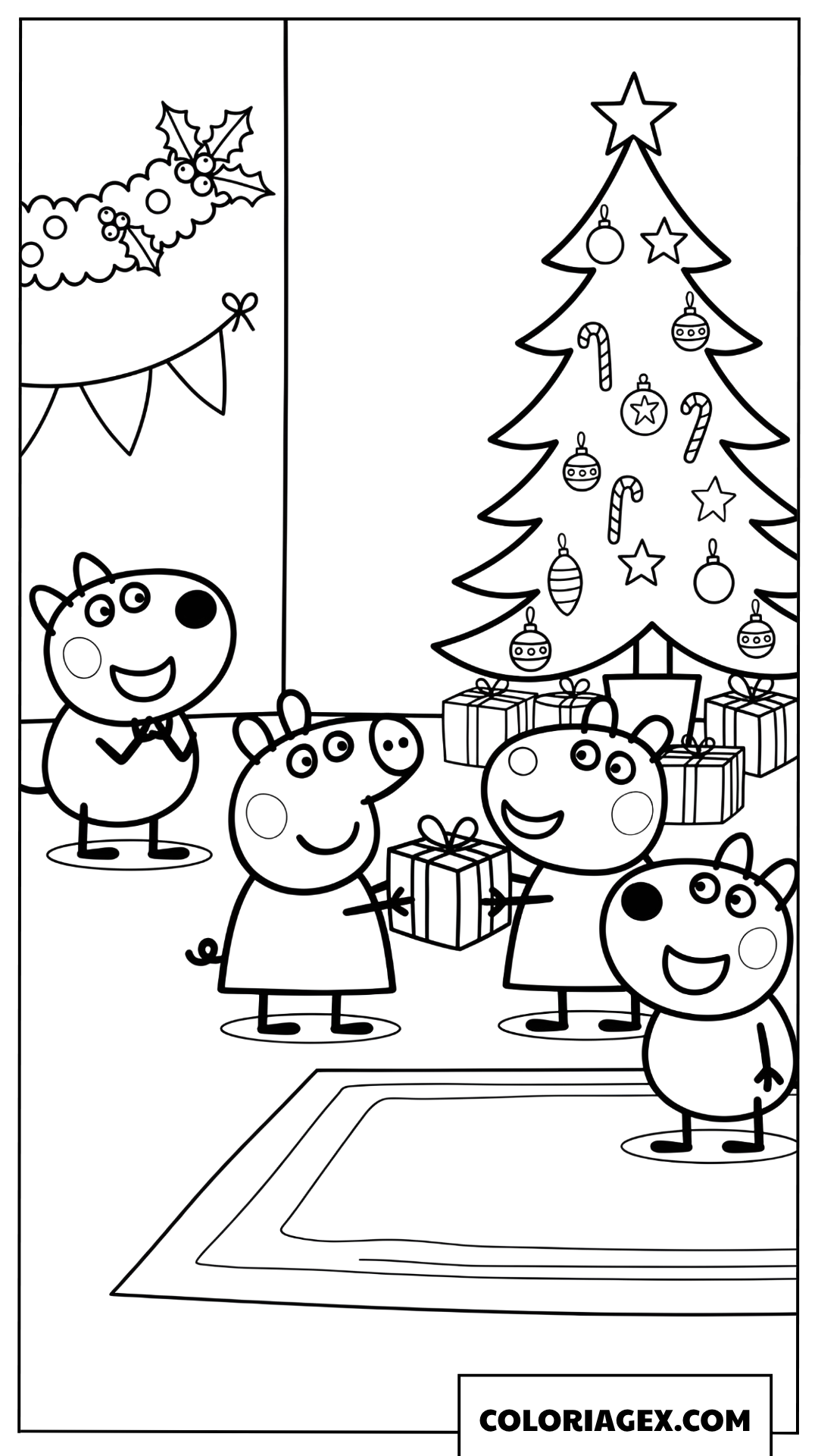 Dessin Peppa et ses amis echangent des cadeaux de Noel