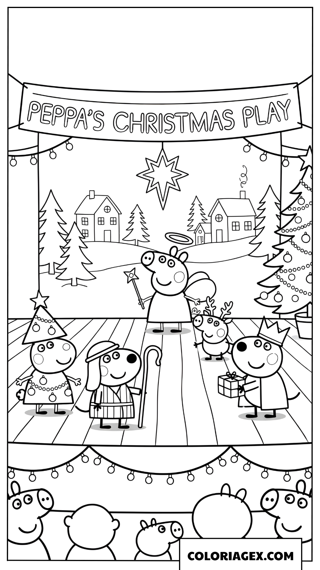 Dessin Peppa et ses amis jouent une piece de Noel sur scene