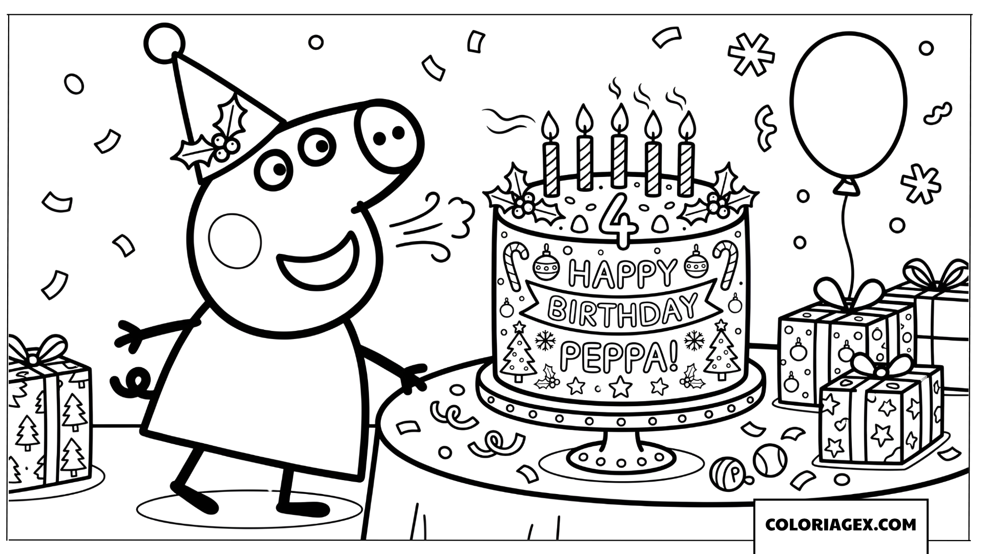 Dessin Peppa souffle les bougies du gateau d anniversaire Noel