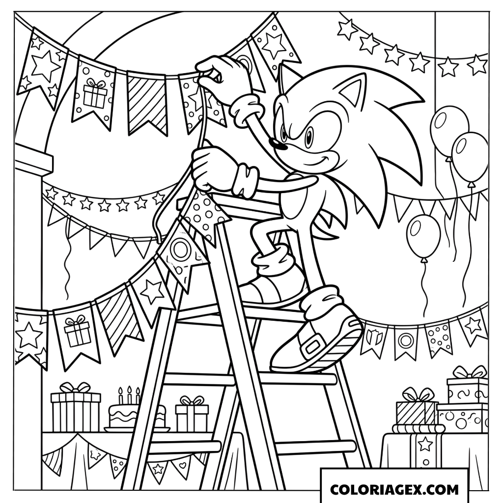 Dessin Sonic accroche les decorations danniversaire