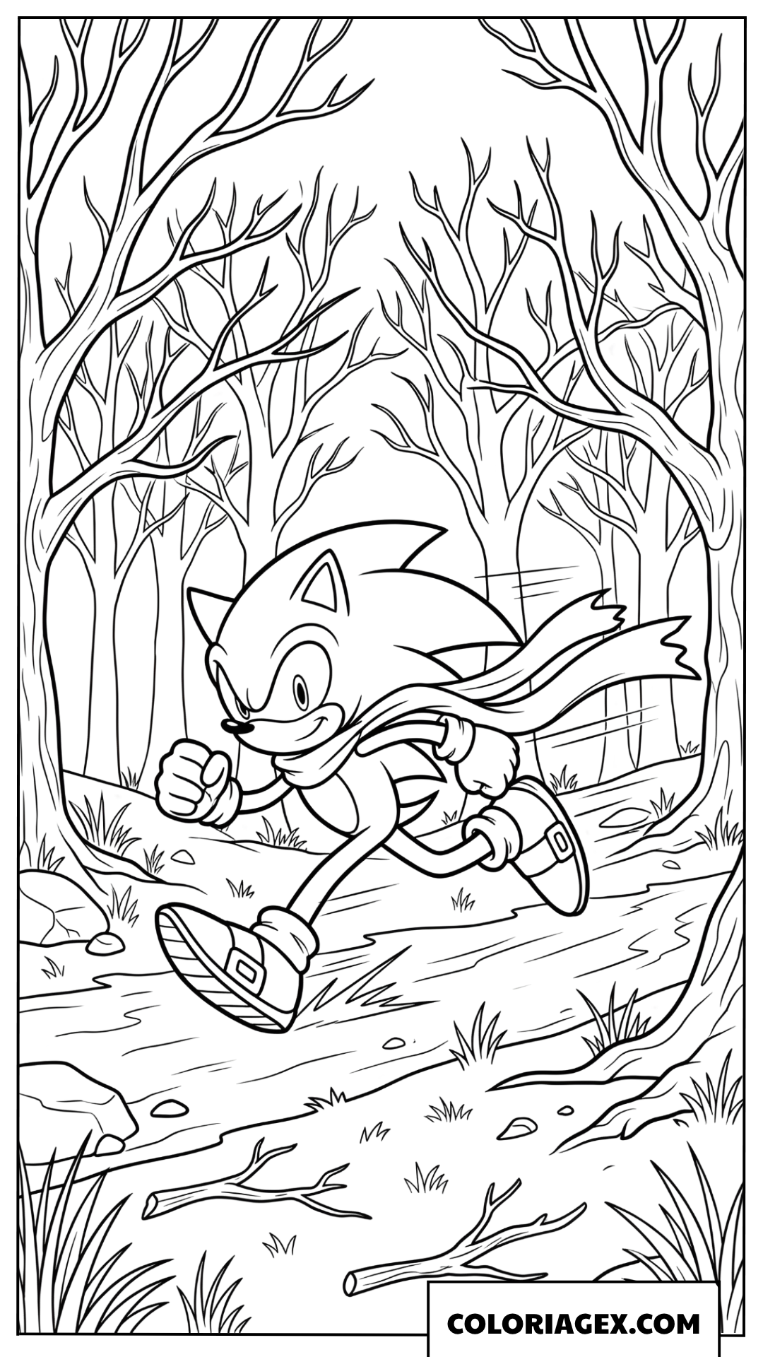 Dessin Sonic court dans la foret dautomne
