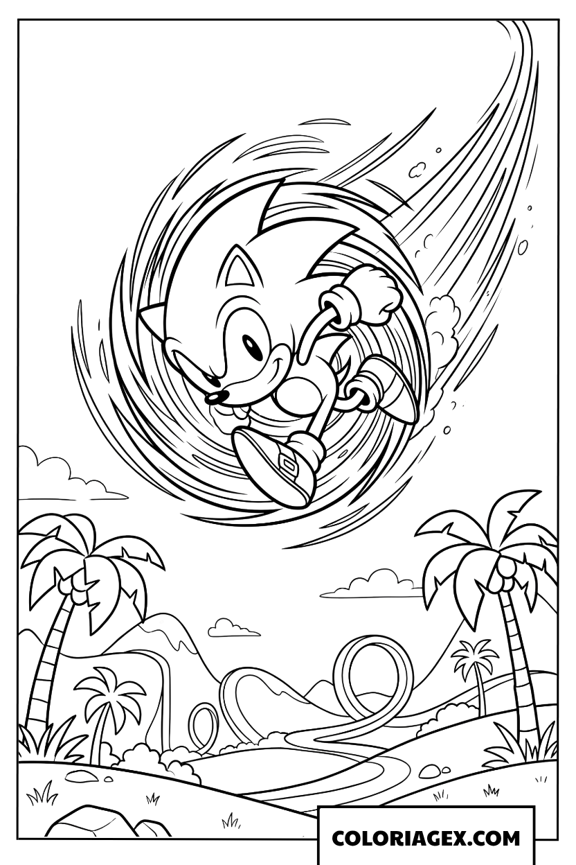 Dessin Sonic en rotation rapide dans les airs