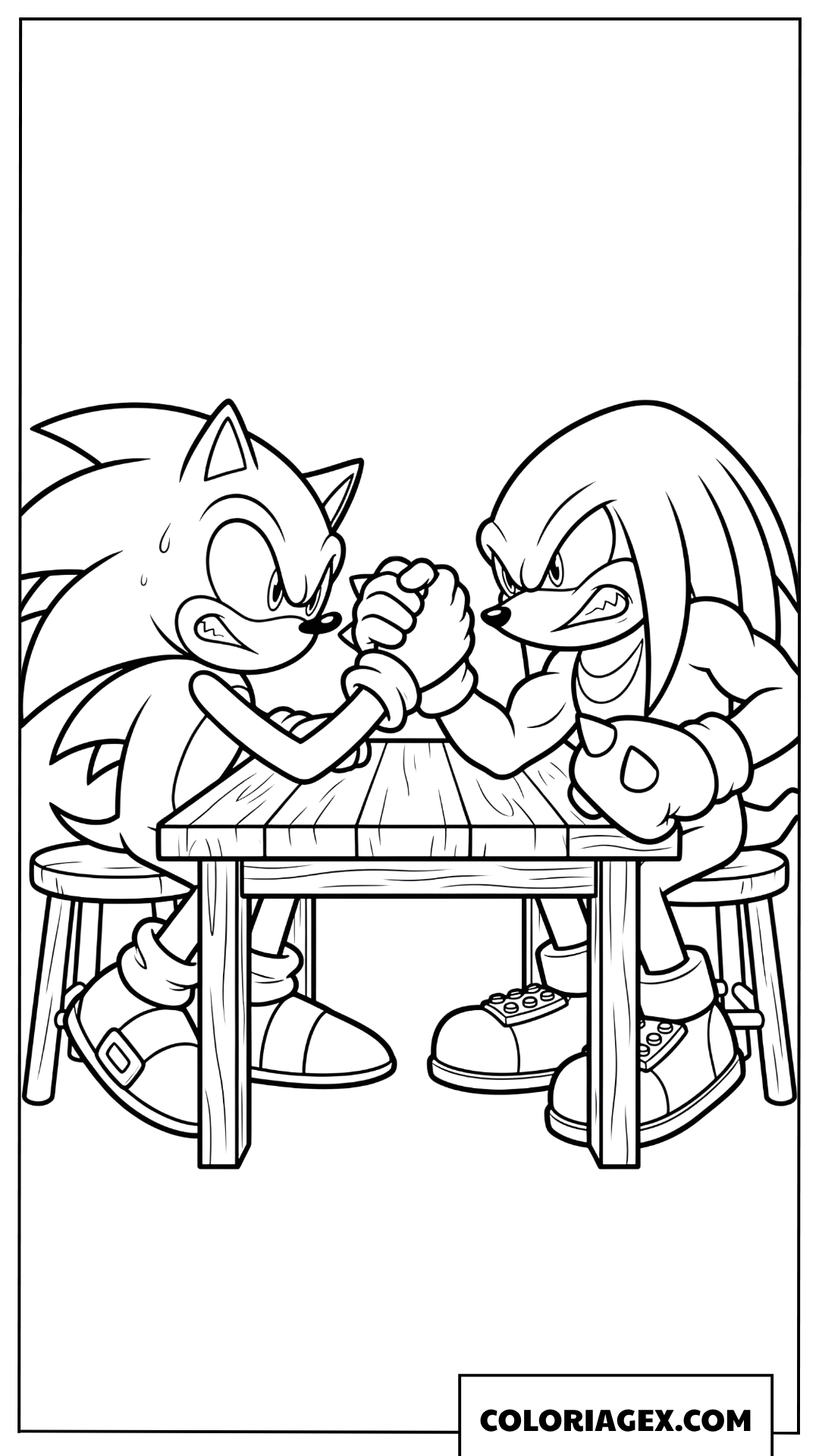 Dessin Sonic et Knuckles en concours de bras de fer