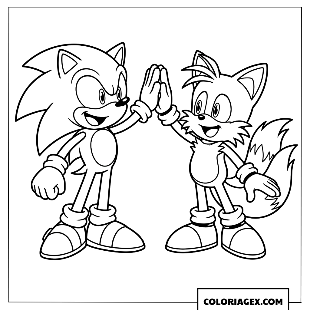 Dessin Sonic et Tails faisant un high five amical