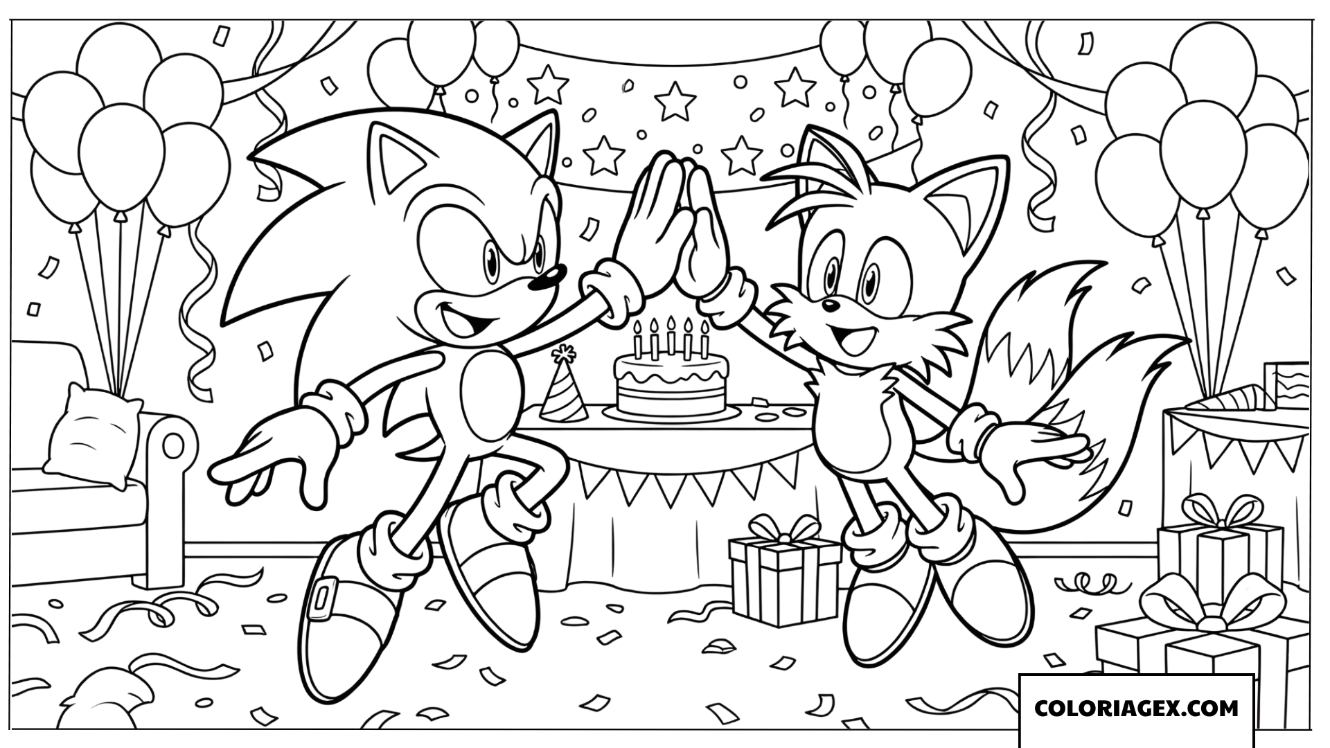 Dessin Sonic et Tails font un high five danniversaire