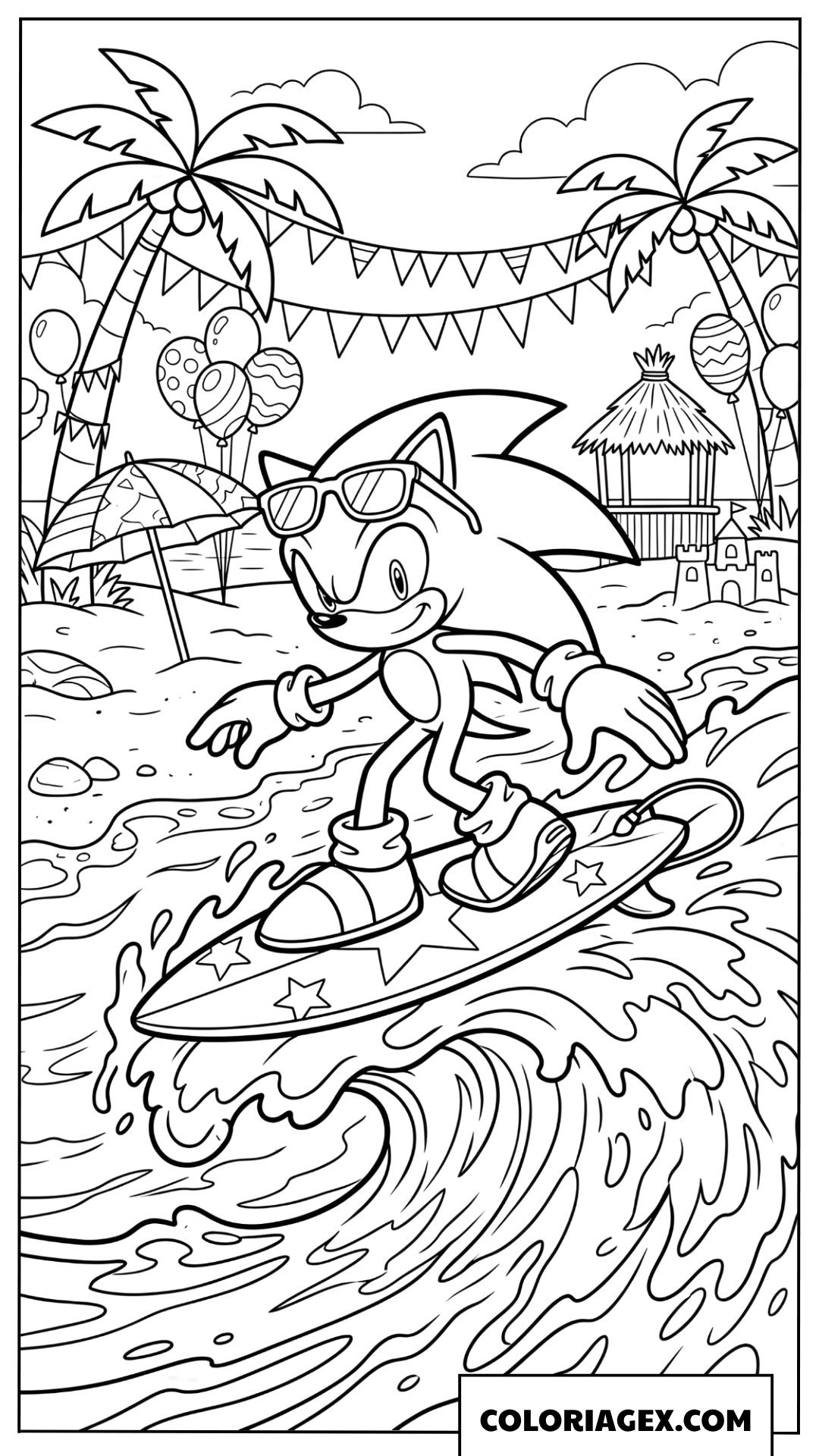 Dessin Sonic fait du surf en ete pour son anniversaire