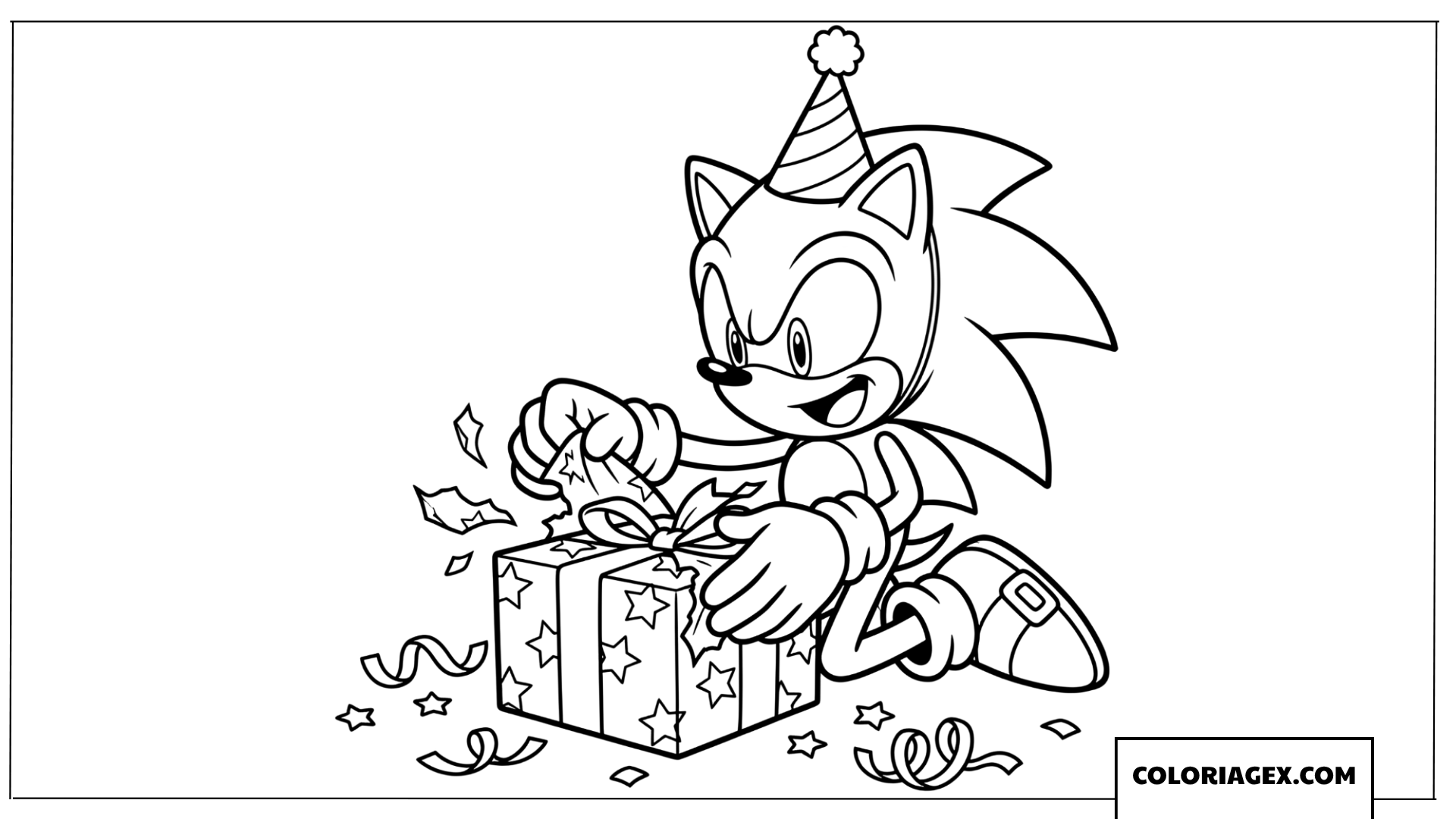 Dessin Sonic ouvrant un cadeau danniversaire
