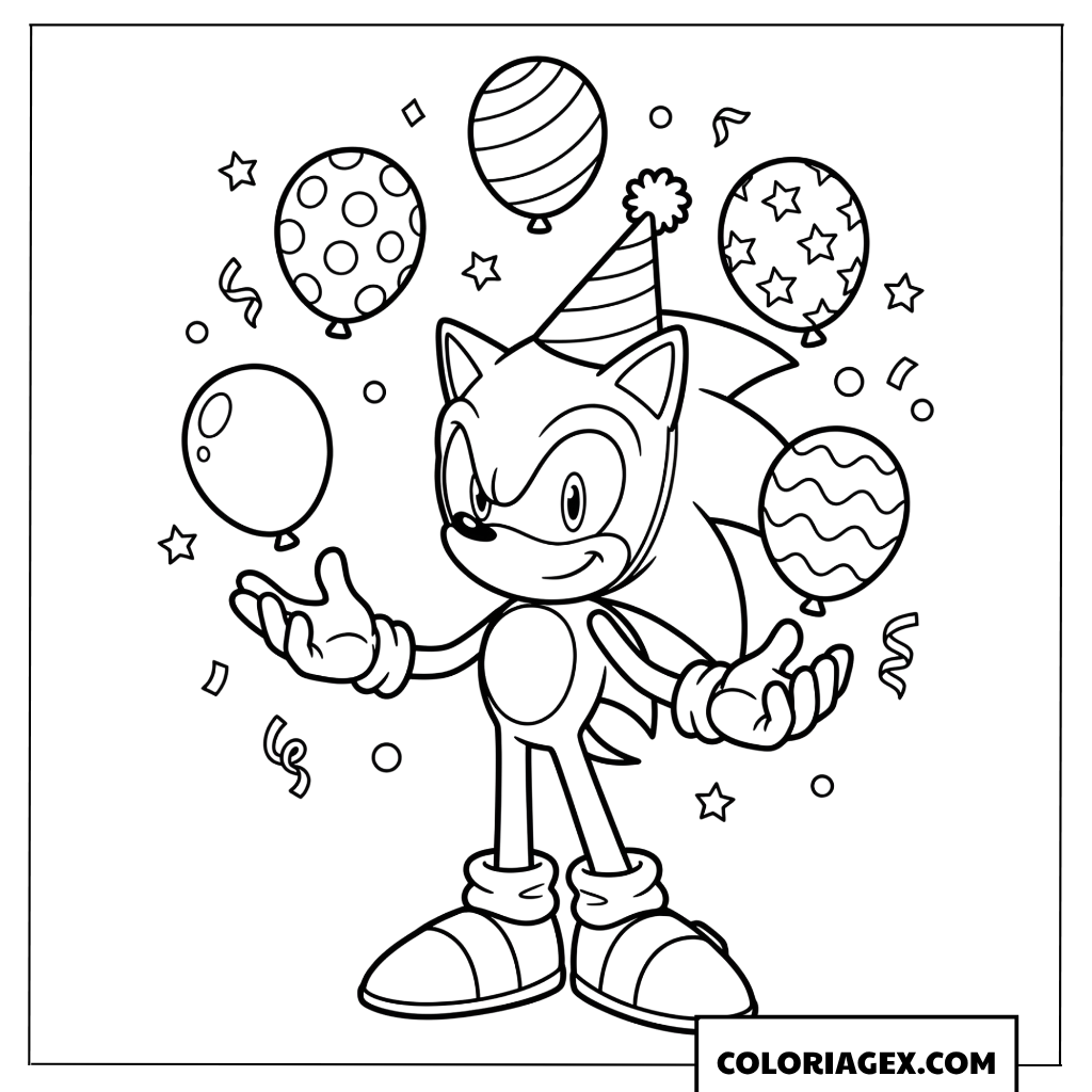 Dessin Sonic porte un chapeau de fete danniversaire
