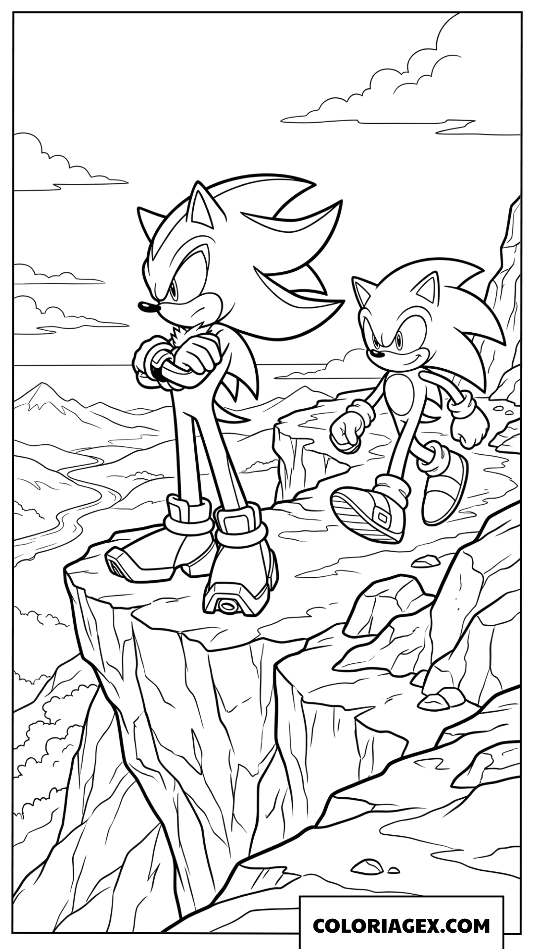 Dessin Sonic rejoint Shadow sur la montagne