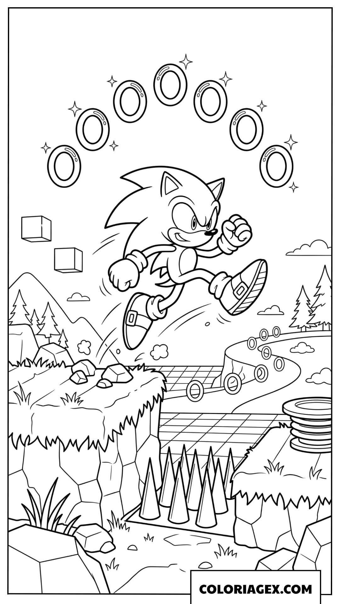 Dessin Sonic sautant pour collecter des anneaux