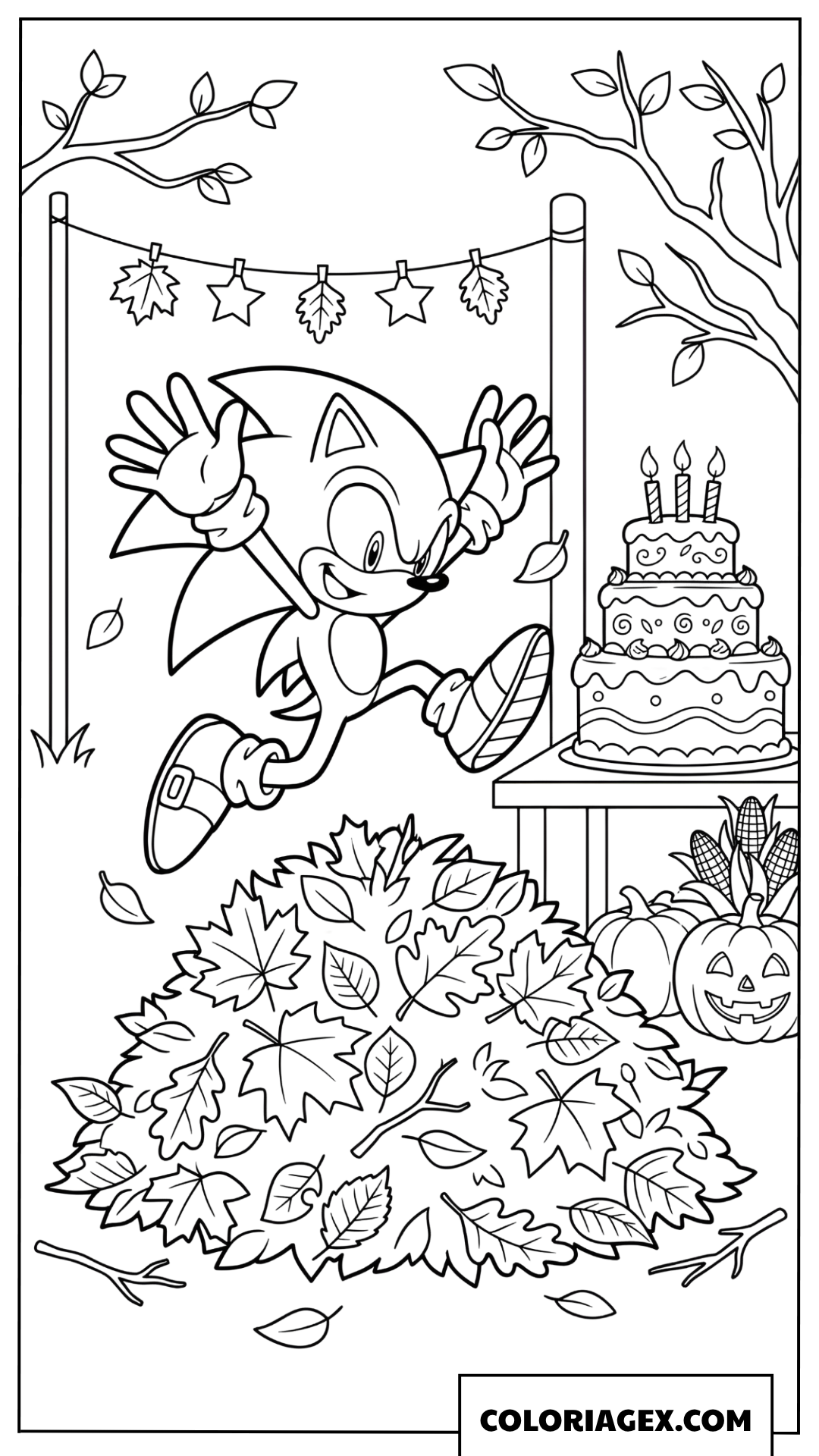 Dessin Sonic saute dans les feuilles dautomne pour son anniversaire