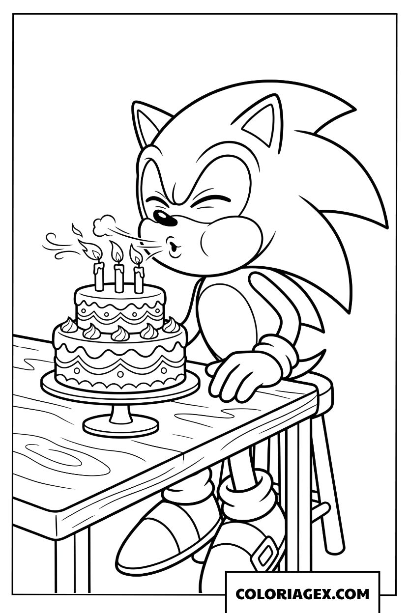 Dessin Sonic souffle les bougies du gateau danniversaire