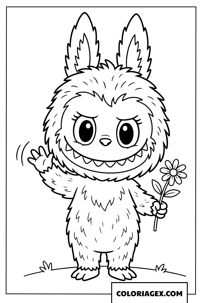 Dessin de Labubu agitant la main