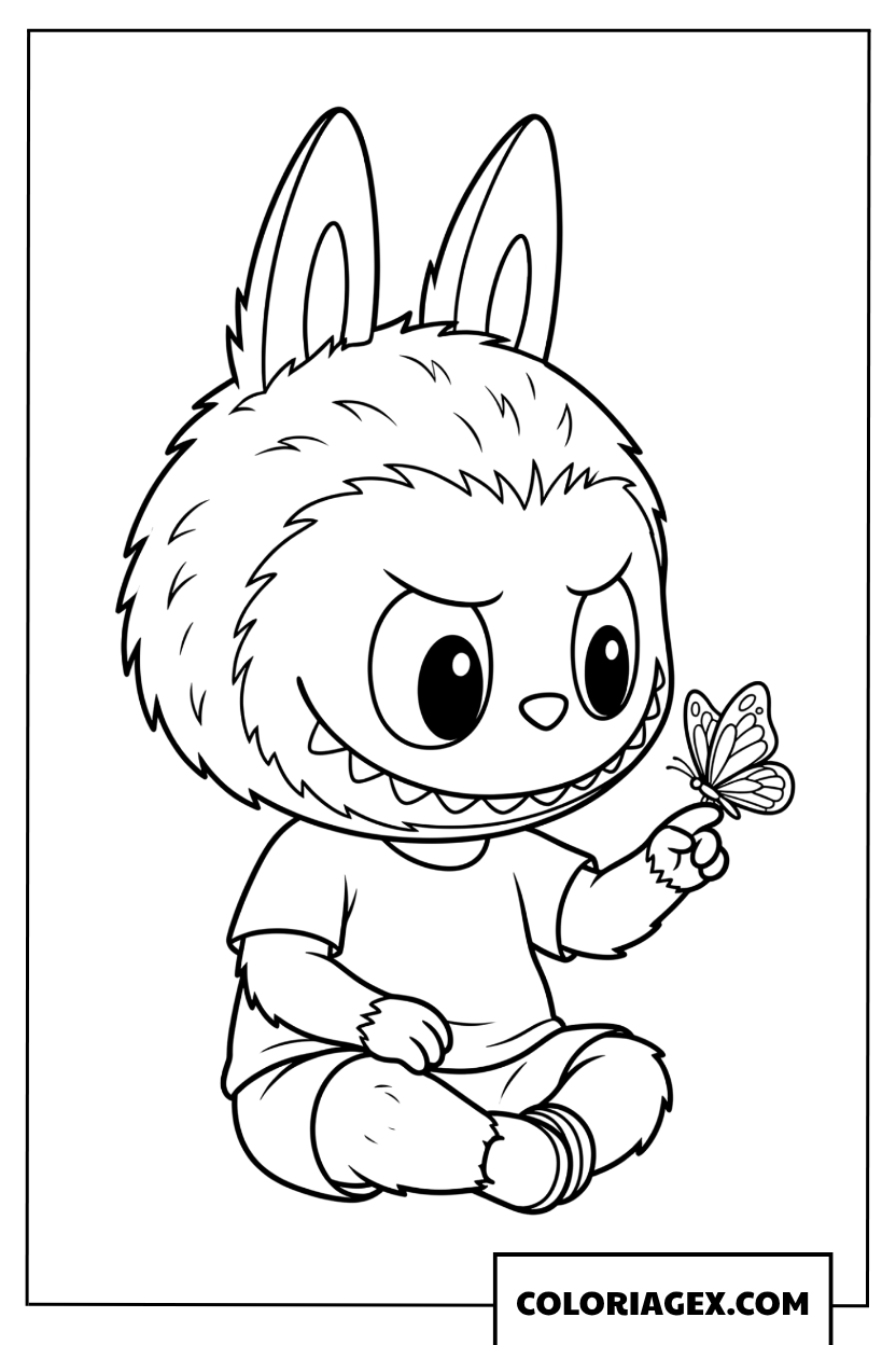 Dessin de Labubu avec un papillon