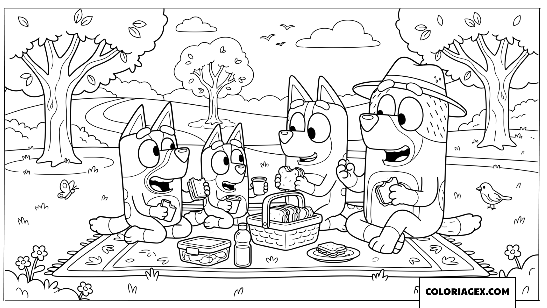 Dessin du pique-nique de la famille Bluey