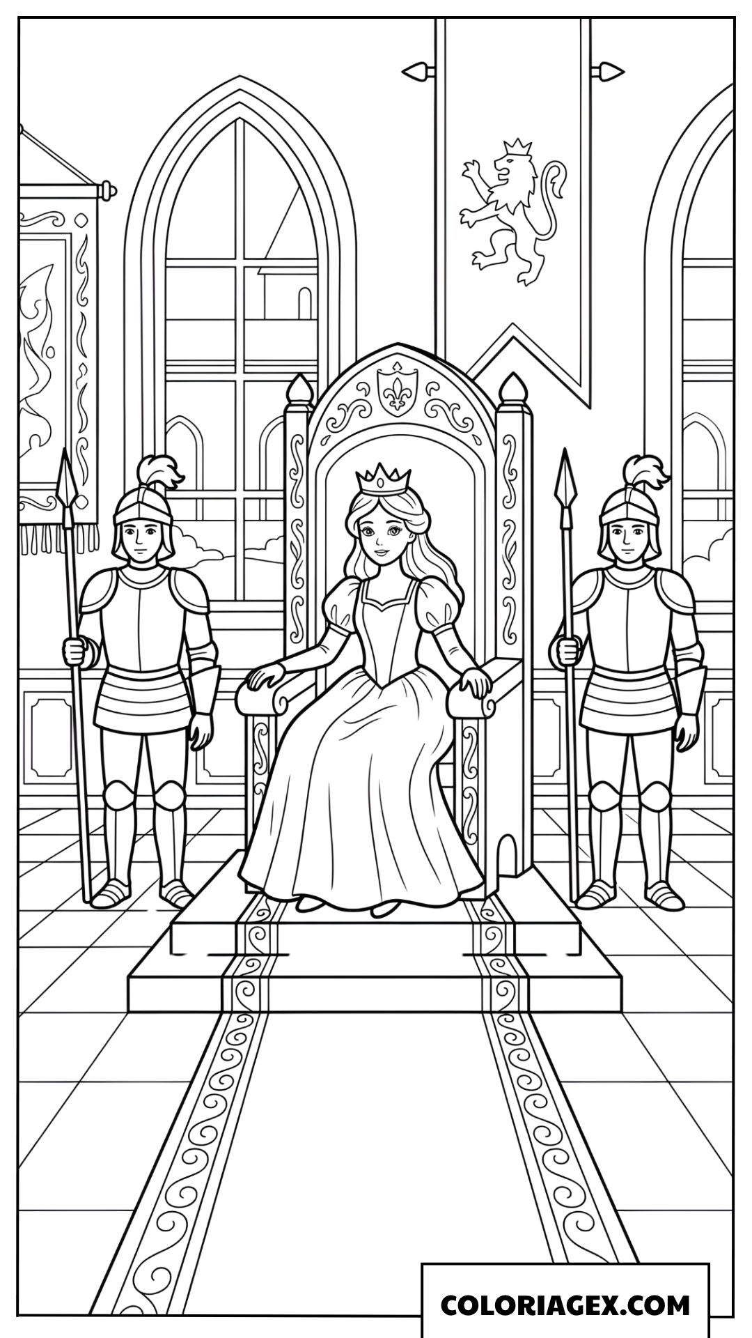 Dessin princesse assise sur le trone royal