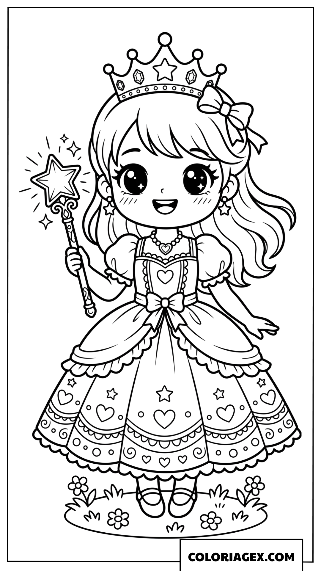 Dessin princesse avec une baguette magique etoilee