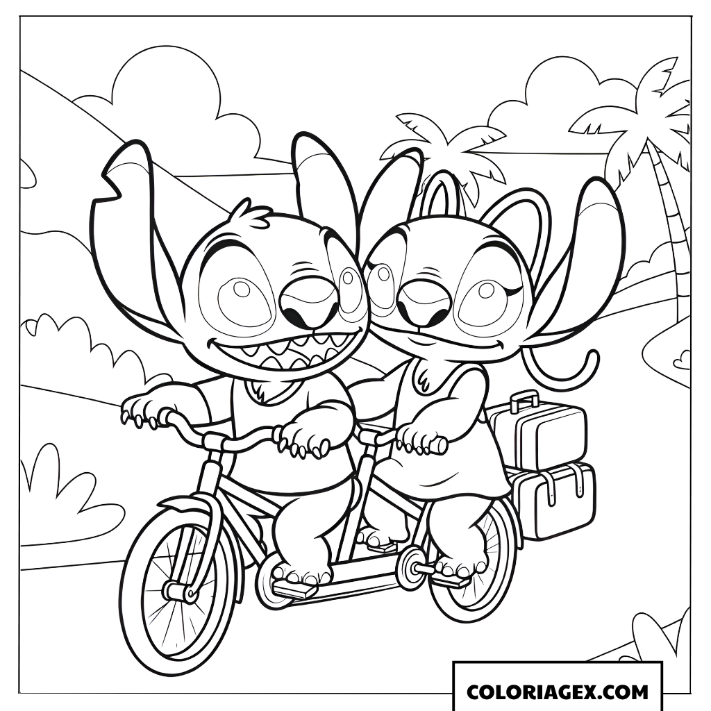 Page de coloriage de Stitch et Angel en tandem