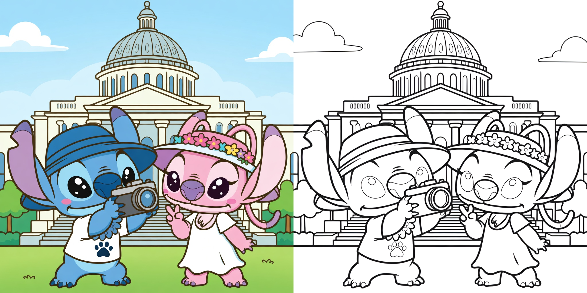 coloriage stitch et angel pour l’été ft