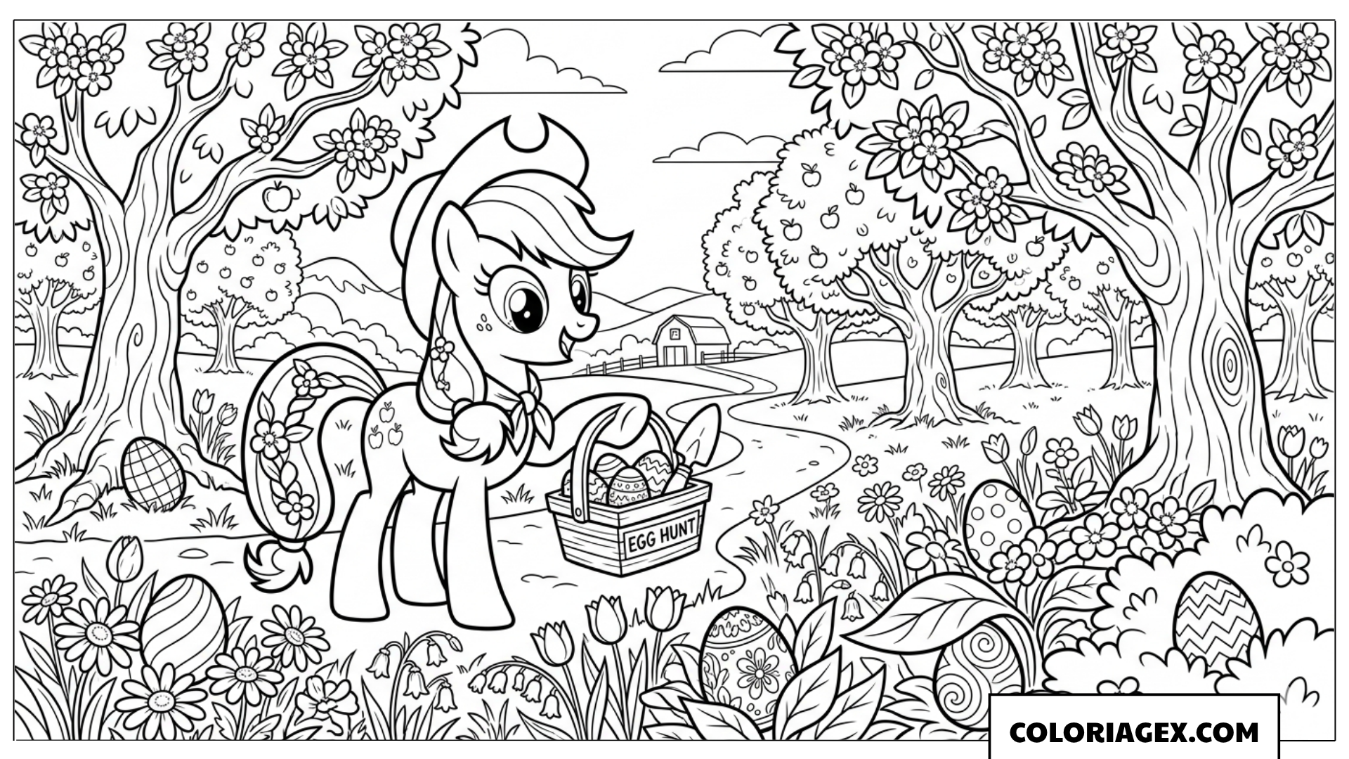 Coloriage Applejack cherche les œufs