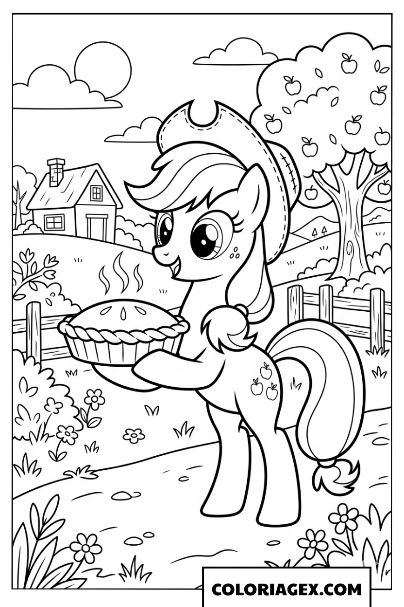 Coloriage Applejack cuisinant une tarte