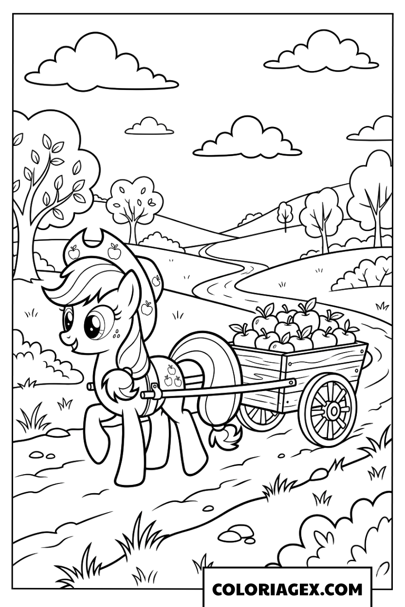 Coloriage Applejack tirant une charrette