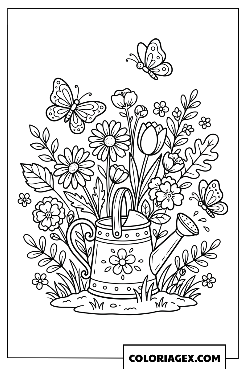 Coloriage Arrosoir Fleuri