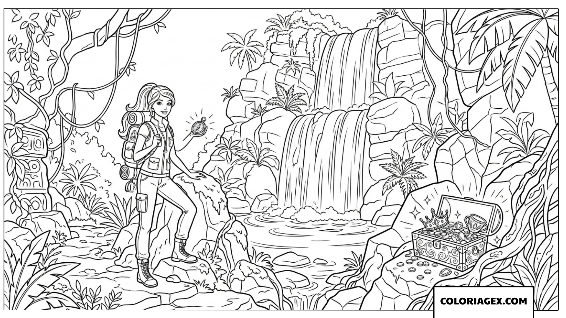Coloriage Barbie à la cascade du trésor