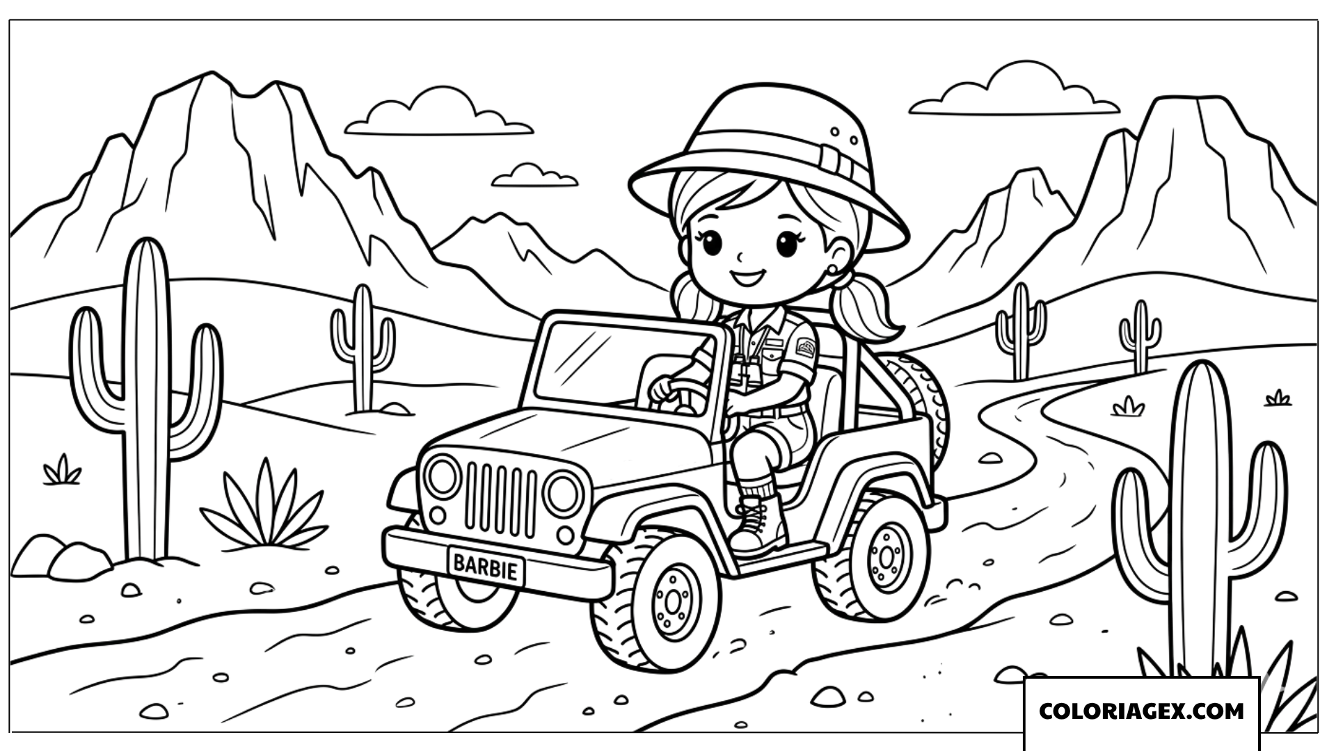 Coloriage Barbie en jeep dans le désert