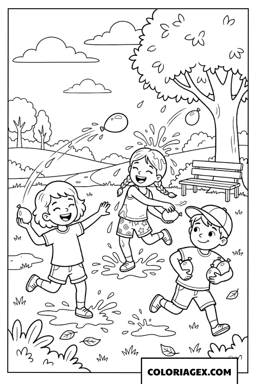 Coloriage Bataille de ballons d’eau