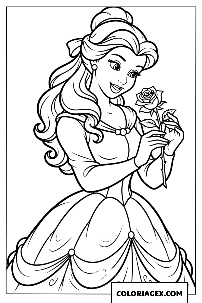 Coloriage Belle tenant une rose gracieuse à colorier