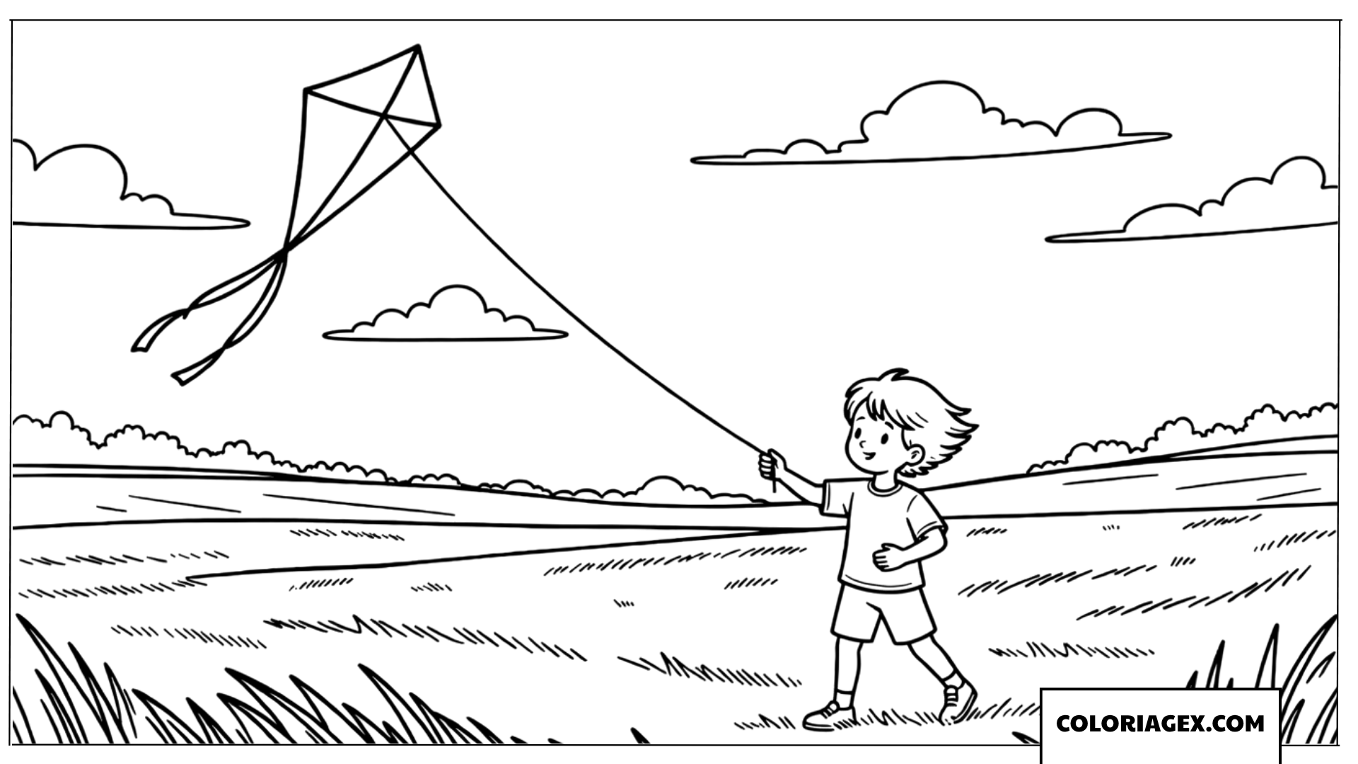 Coloriage Cerf-volant dans la prairie