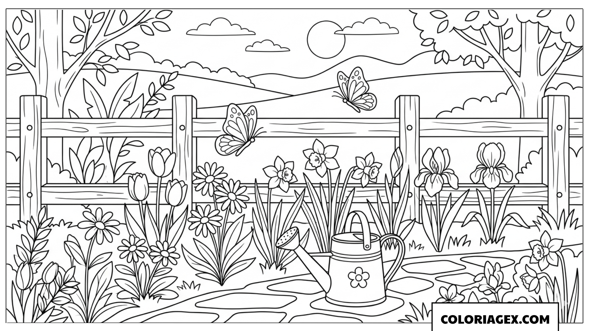 Coloriage Clôture Fleurie au Bord du Sentier