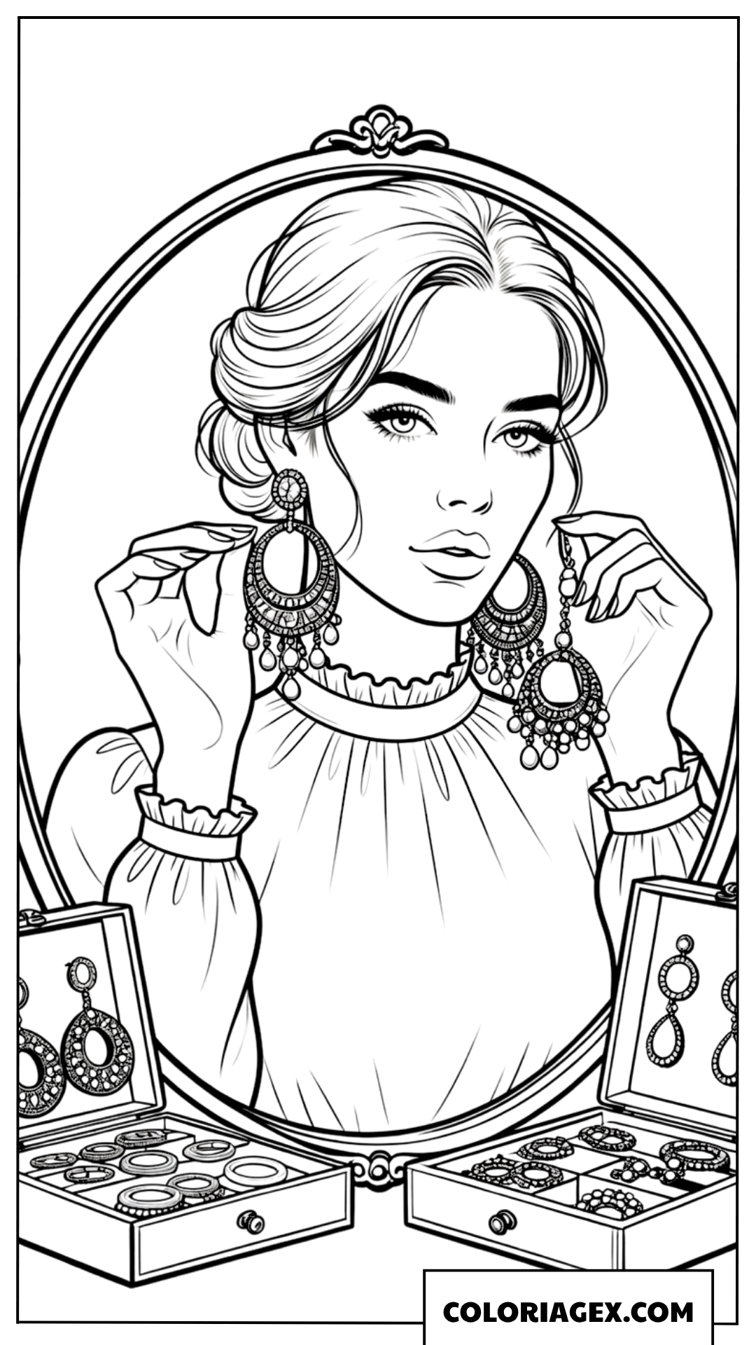 Coloriage Coin bijoux d’une élégante dame