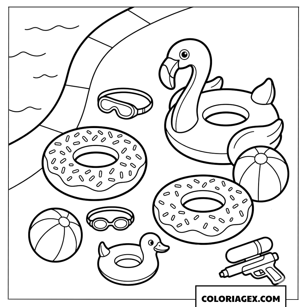 Coloriage Collection d’accessoires aquatiques