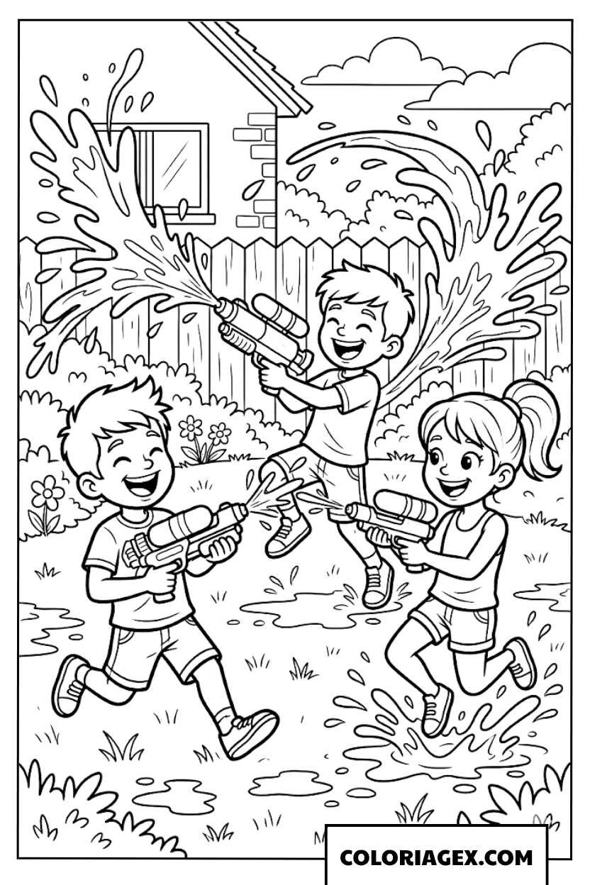 Coloriage Combat de pistolets à eau